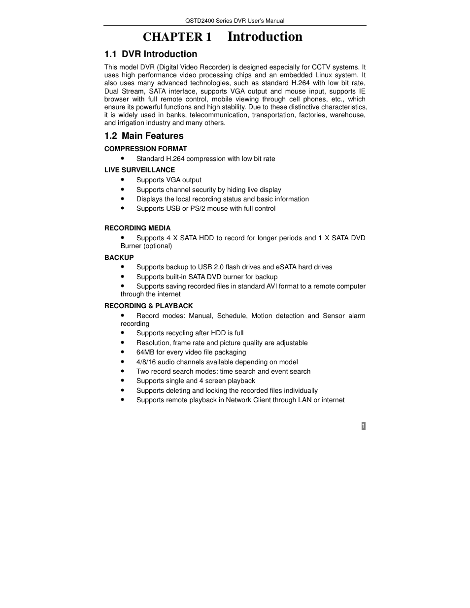 Introduction, Chapter 1 | Q-See QSTD2408 User Manual | Page 5 / 75