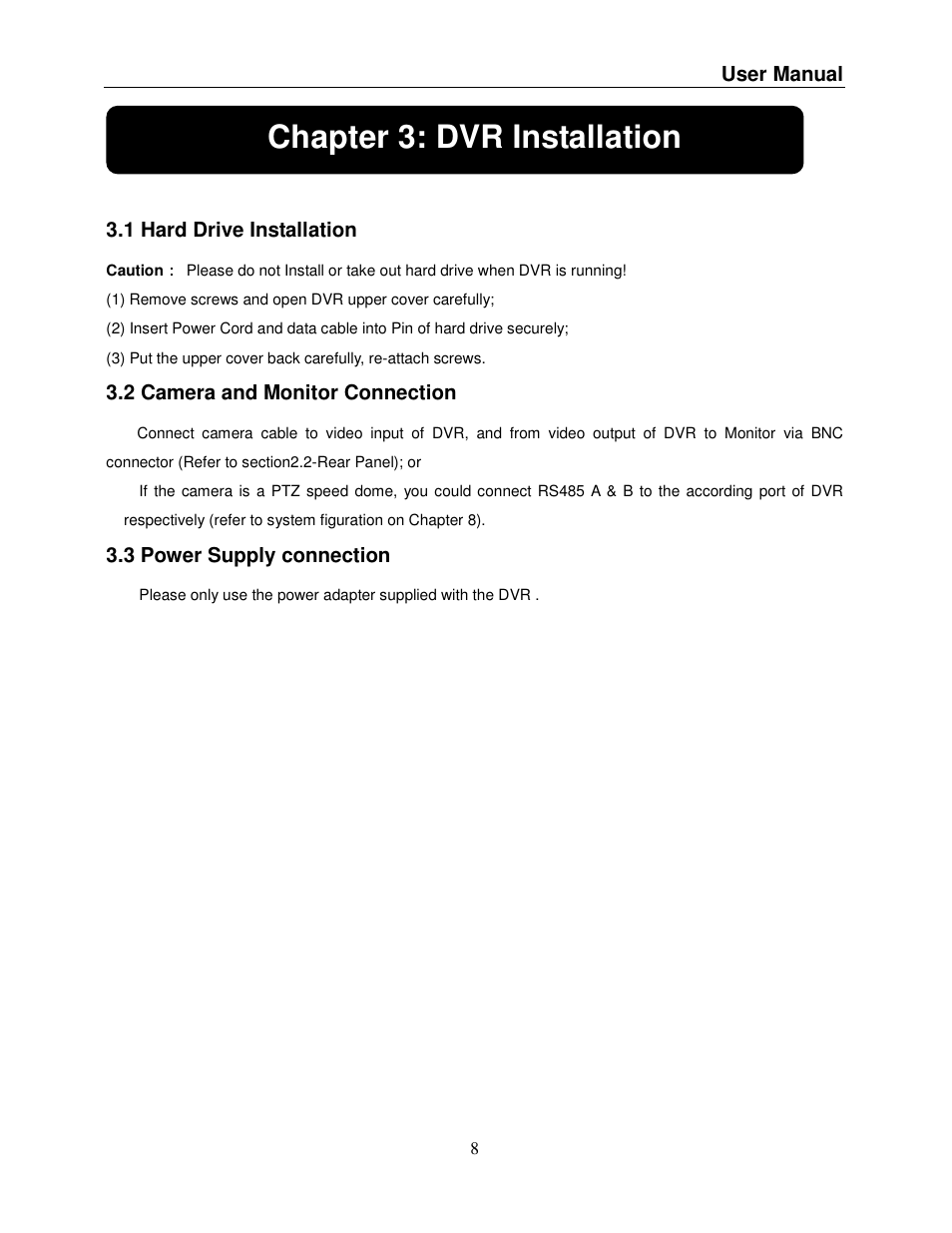 Chapter 3: dvr installation | Q-See QSDR008RTC User Manual | Page 12 / 47