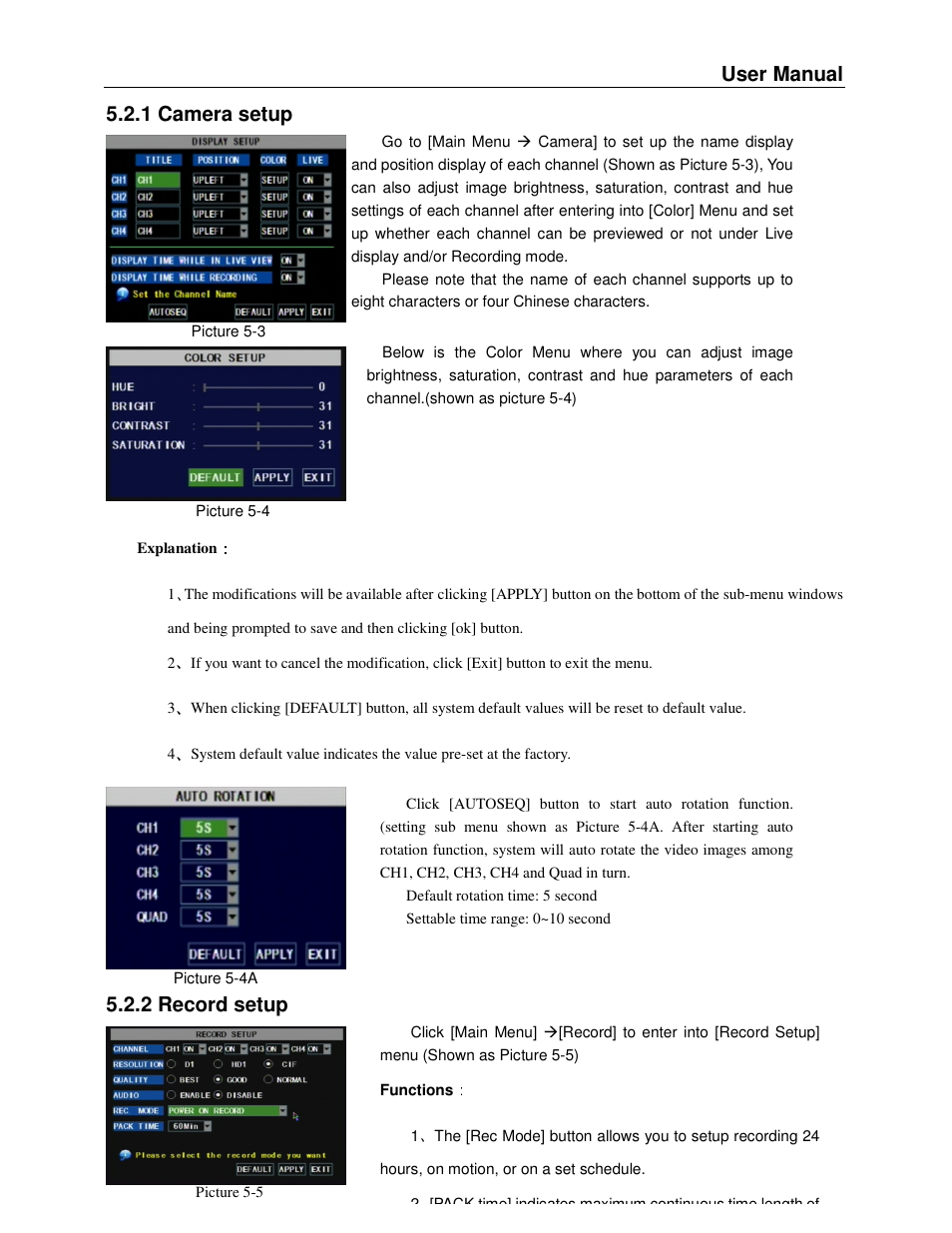 User manual, 1 camera setup, 2 record setup | Q-See QSDR008RTC User Manual | Page 15 / 47
