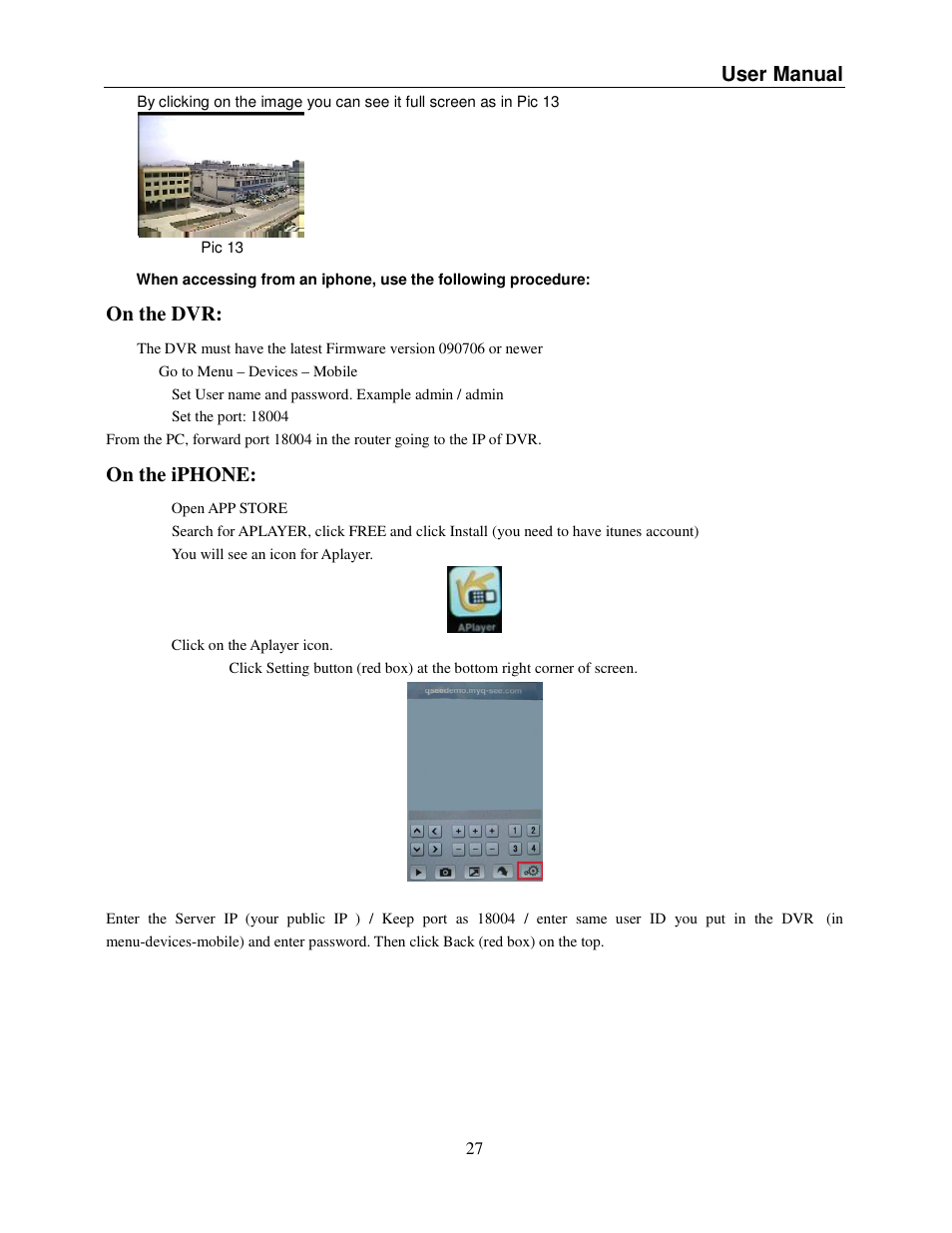 User manual, On the dvr, On the iphone | Q-See QSDR008RTC User Manual | Page 31 / 47