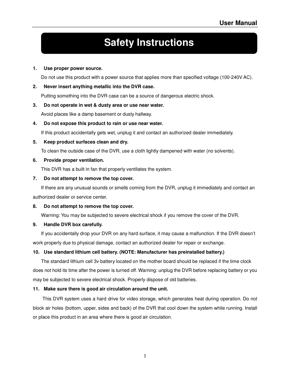 Safety instructions, User manual | Q-See QSDR008RTC User Manual | Page 4 / 47