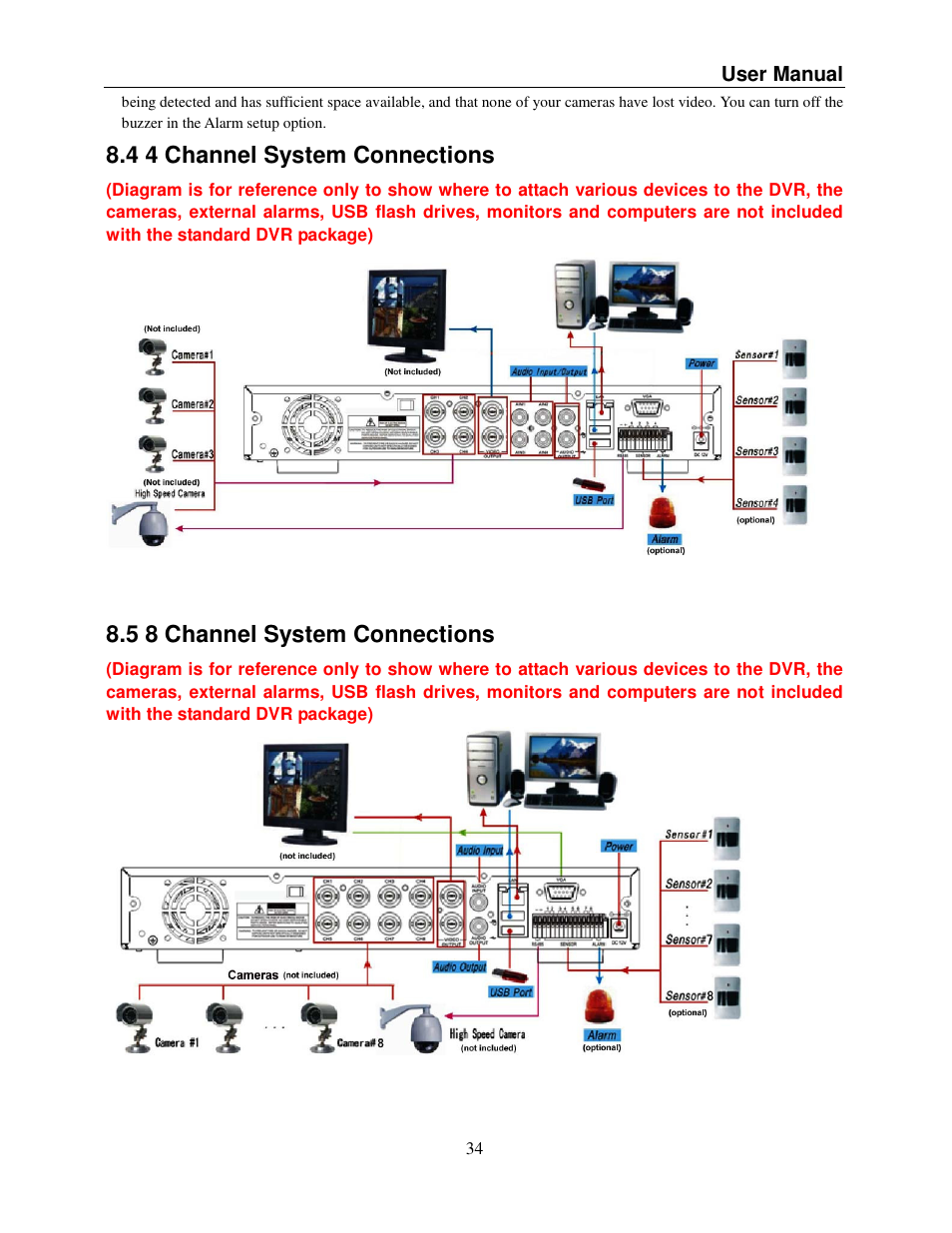 4 4 channel system connections, 5 8 channel system connections | Q-See QSDR008RTC User Manual | Page 44 / 47