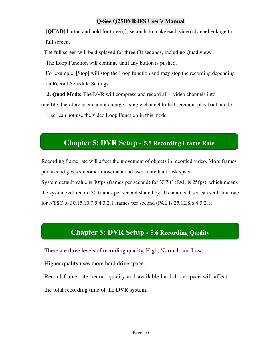 Chapter 5: dvr setup | Q-See Q25DVR4ES User Manual | Page 10 / 25