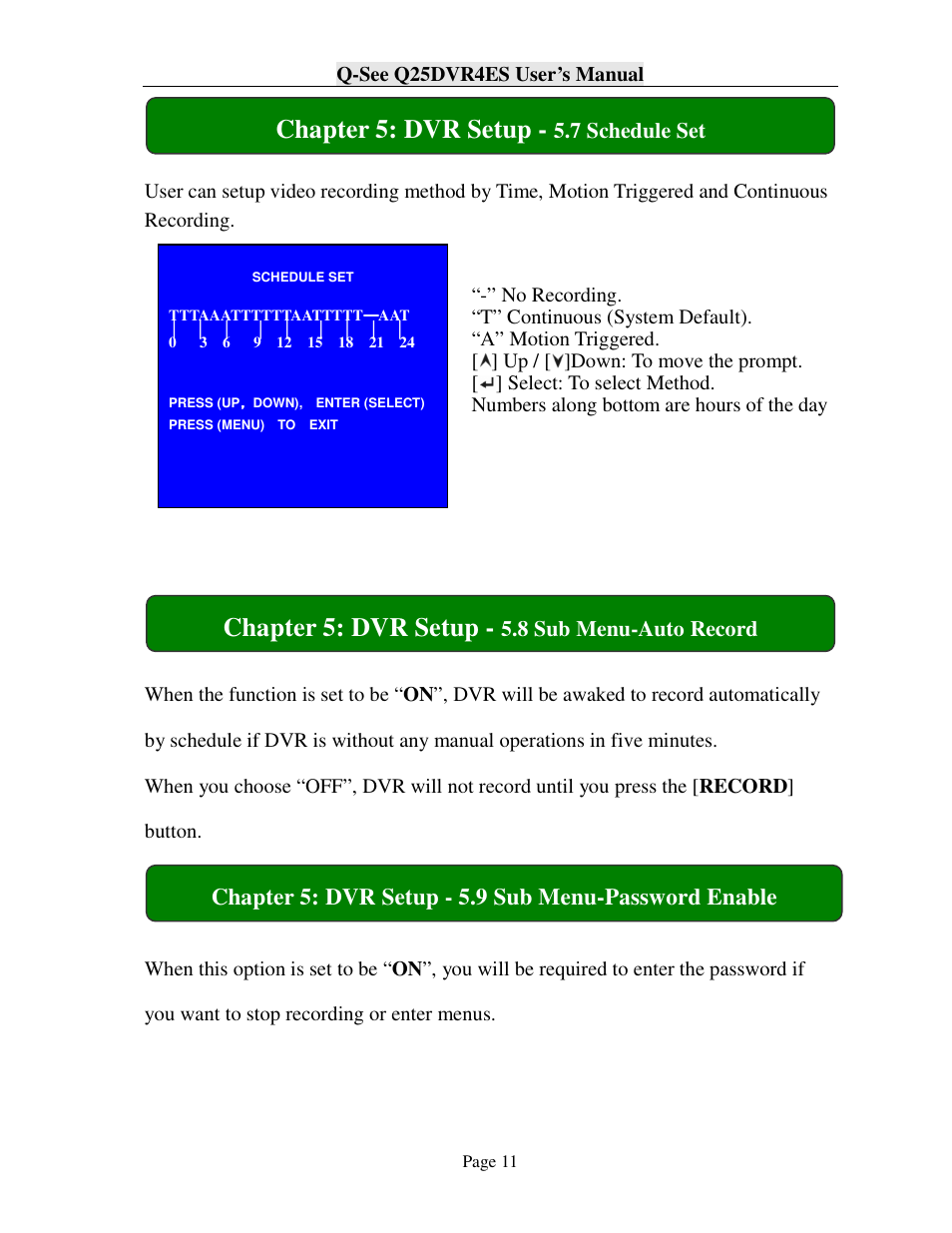 Chapter 5: dvr setup | Q-See Q25DVR4ES User Manual | Page 11 / 25