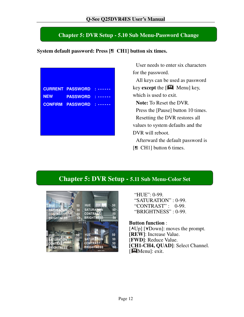 Chapter 5: dvr setup | Q-See Q25DVR4ES User Manual | Page 12 / 25