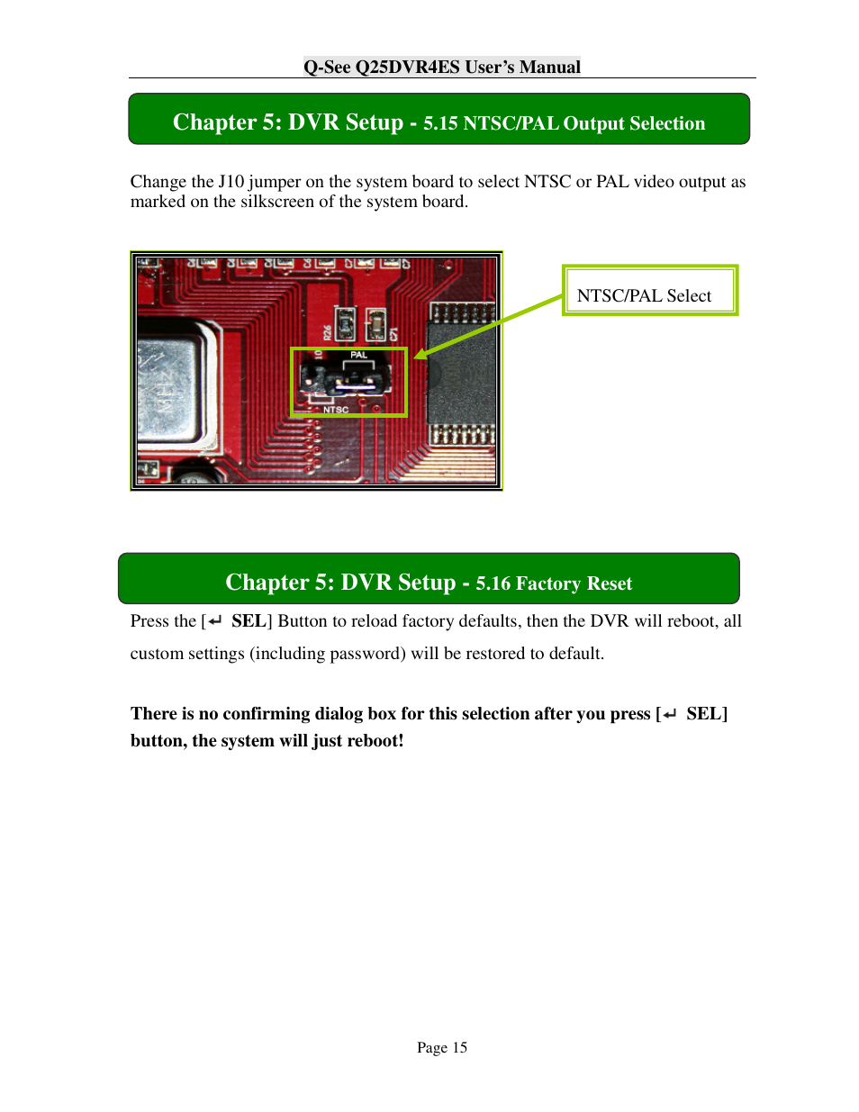 Chapter 5: dvr setup | Q-See Q25DVR4ES User Manual | Page 15 / 25