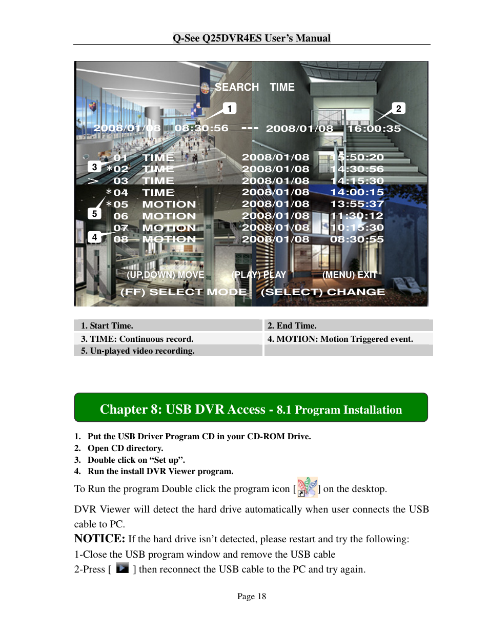 Chapter 8: usb dvr access, Notice, 1 program installation | Q-See Q25DVR4ES User Manual | Page 18 / 25