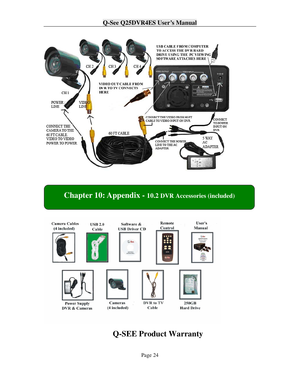 Q-see product warranty, Chapter 10: appendix | Q-See Q25DVR4ES User Manual | Page 24 / 25