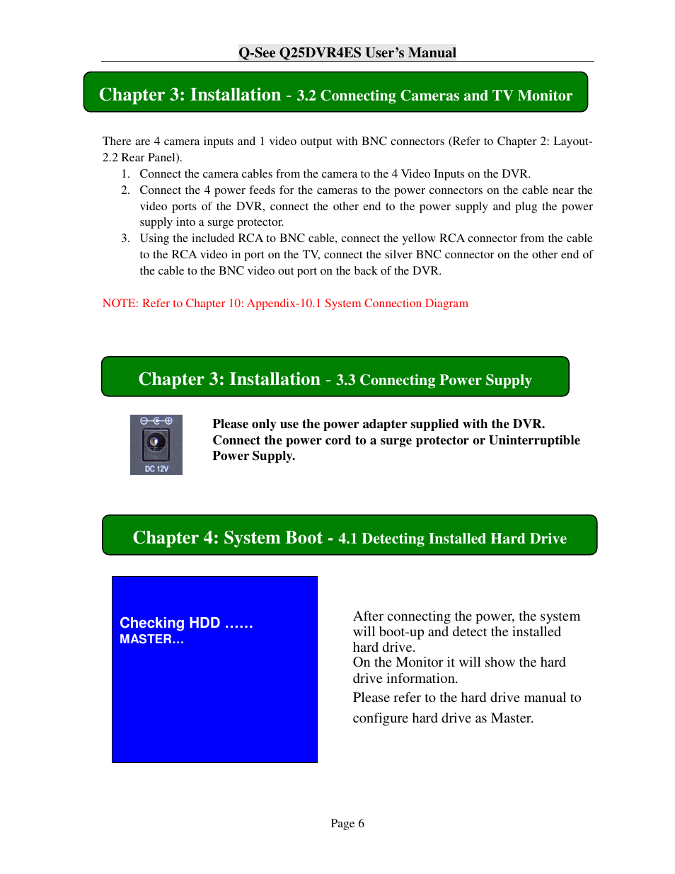 Chapter 3: installation, Chapter 4: system boot | Q-See Q25DVR4ES User Manual | Page 6 / 25