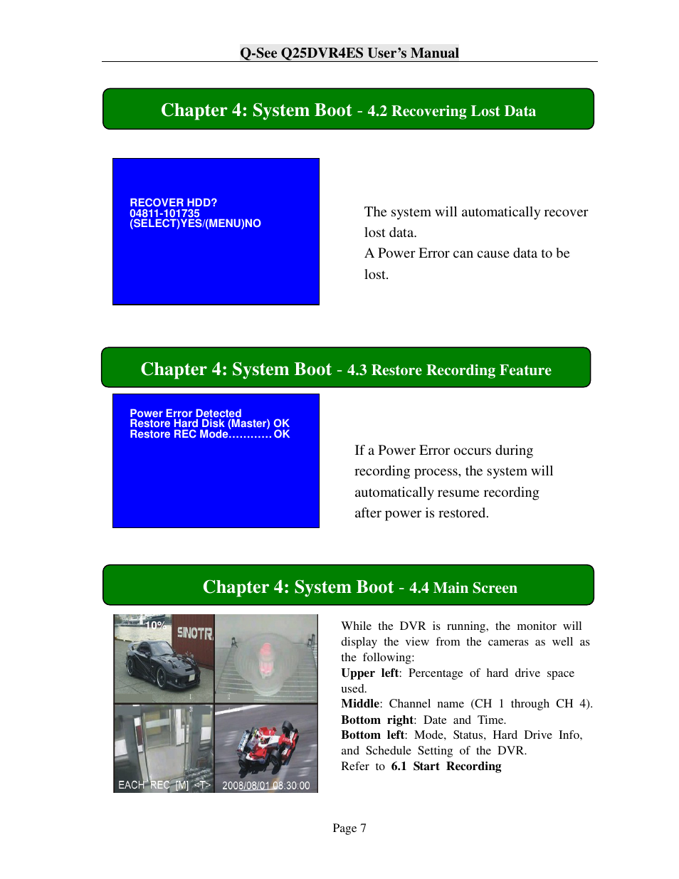 Chapter 4: system boot | Q-See Q25DVR4ES User Manual | Page 7 / 25