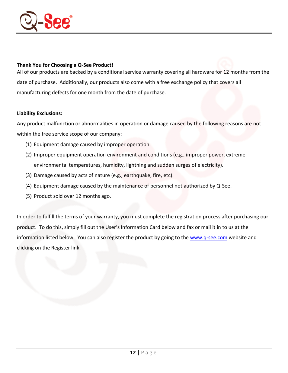 Q-see product warranty, Qsdl503ad user manual | Q-See QSDL503AD User Manual | Page 14 / 15