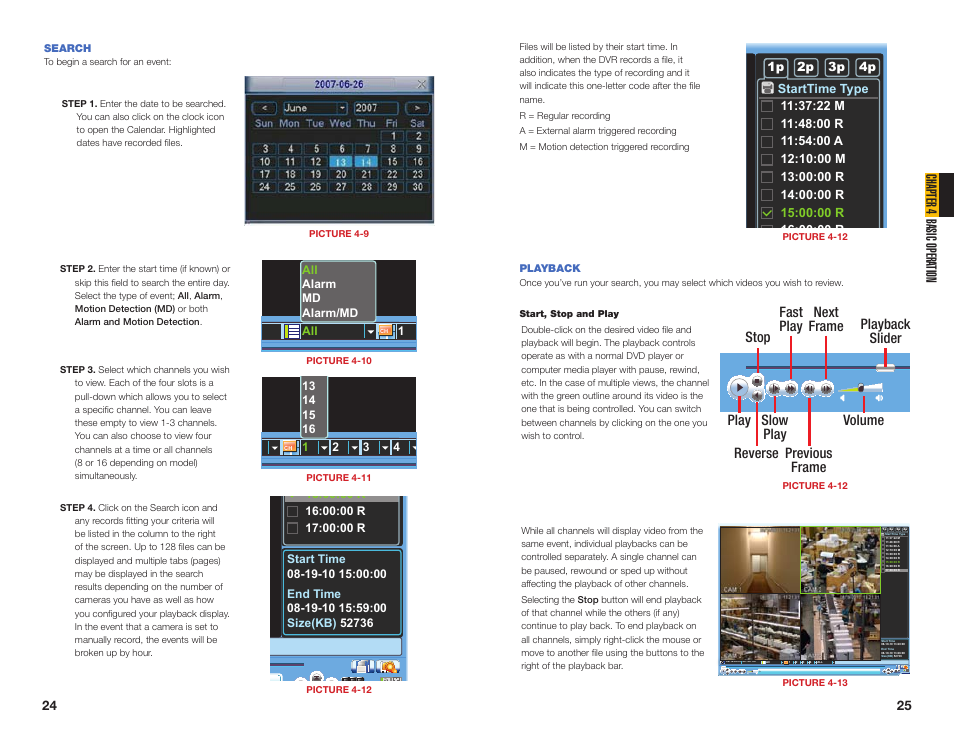 Search, Playback, Chapter 4 basic opera tion | Q-See MODEL QC40196 User Manual | Page 13 / 36