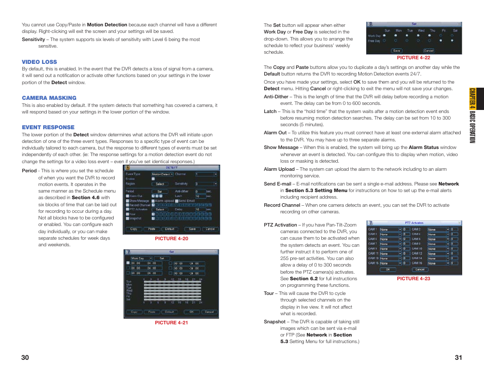 Video loss, Camera masking, Event response | Chapter 4 basic opera tion | Q-See MODEL QC40196 User Manual | Page 16 / 36