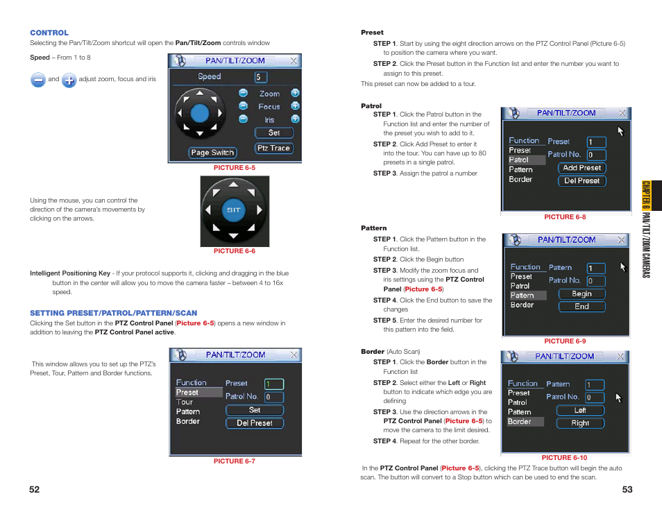 Control, Setting preset/patrol/pattern/scan, Chapter 6 p an/til t/zoom cameras | Q-See MODEL QC40196 User Manual | Page 27 / 36