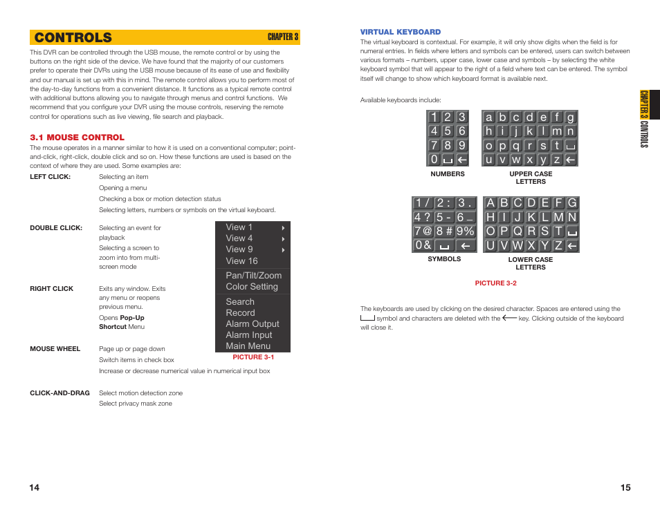 1 mouse control, Virtual keyboard, Controls | Q-See MODEL QC40196 User Manual | Page 8 / 36