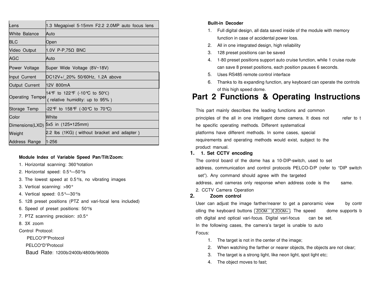 Part 2 functions & operating instructions | Q-See QSZ515D User Manual | Page 2 / 7