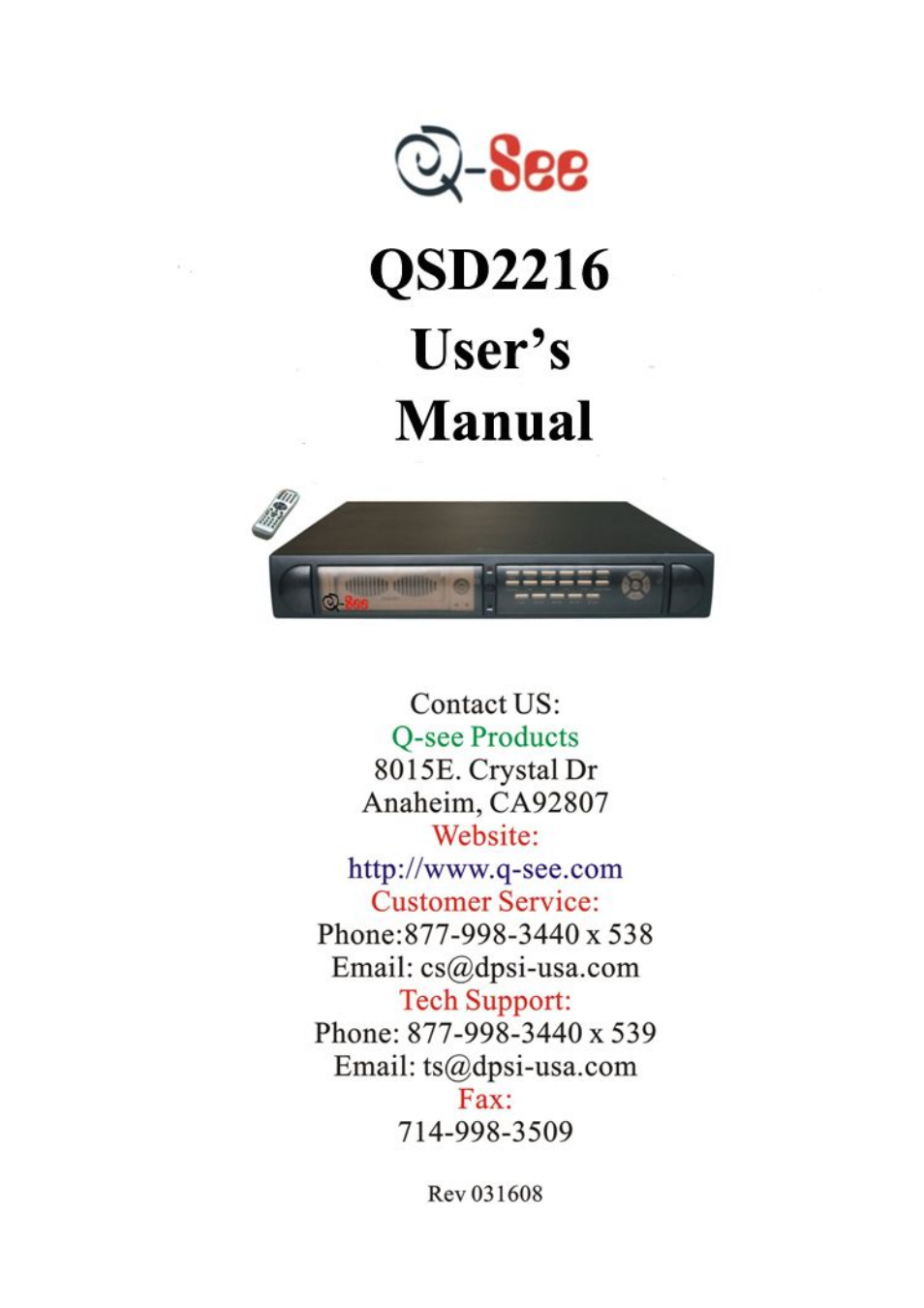 Q-See QSD2216 User Manual | 52 pages