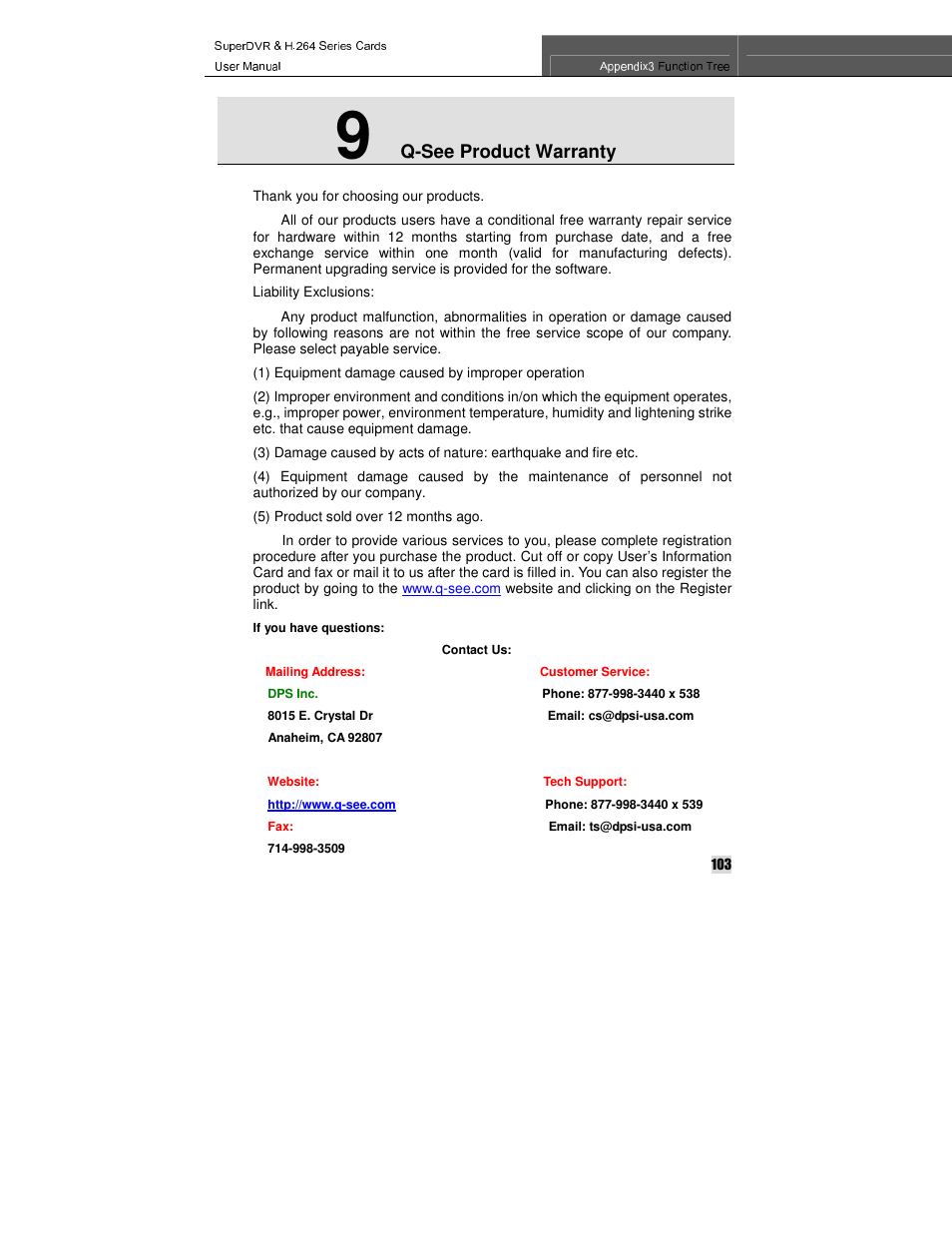Q-see product warranty | Q-See QSDT8PCRC User Manual | Page 103 / 104