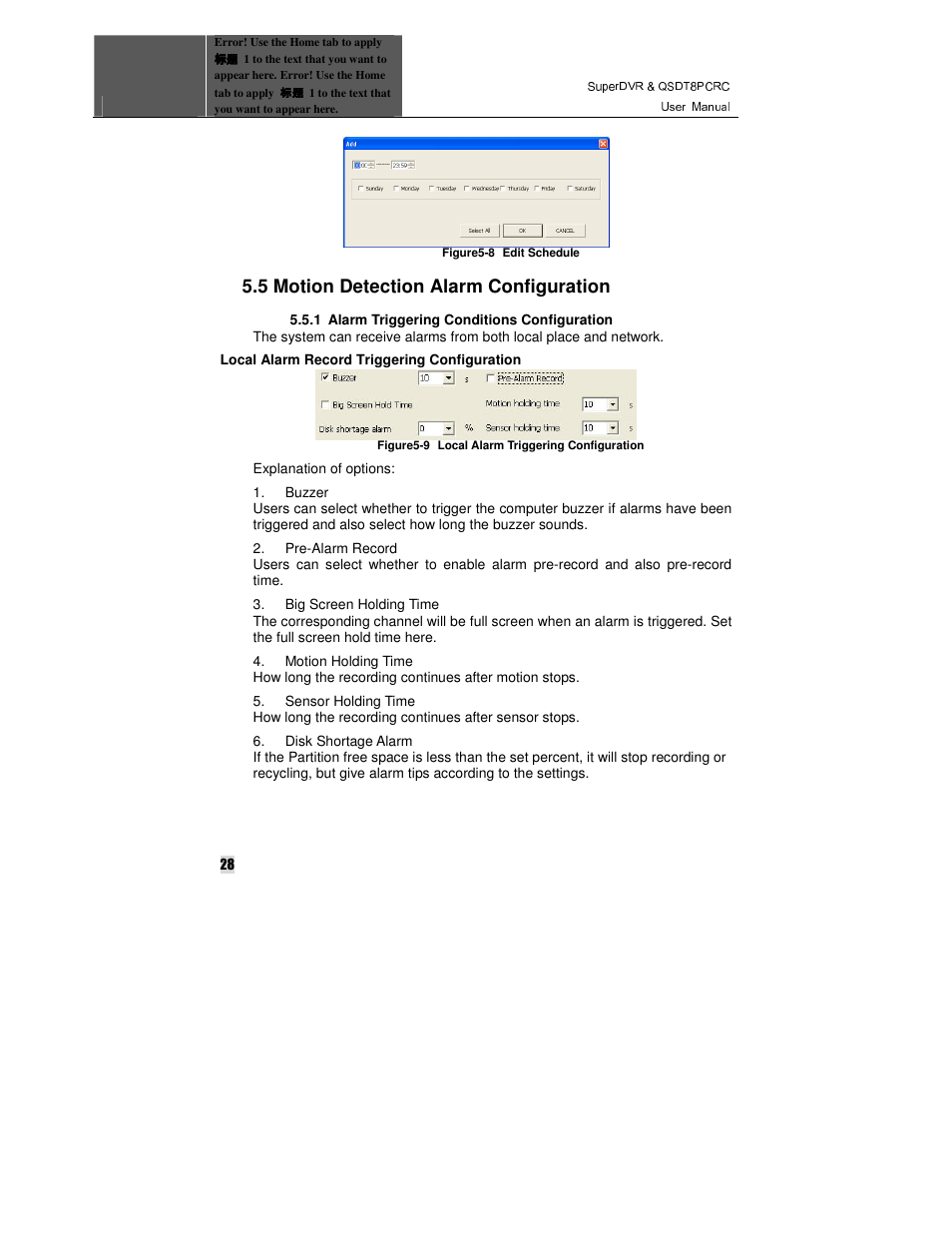5 motion detection alarm configuration | Q-See QSDT8PCRC User Manual | Page 28 / 104