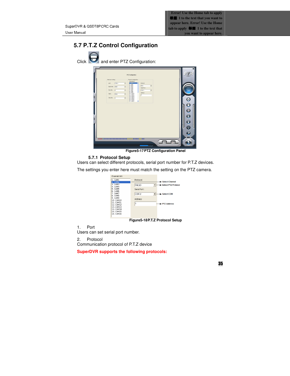 7 p.t.z control configuration | Q-See QSDT8PCRC User Manual | Page 35 / 104