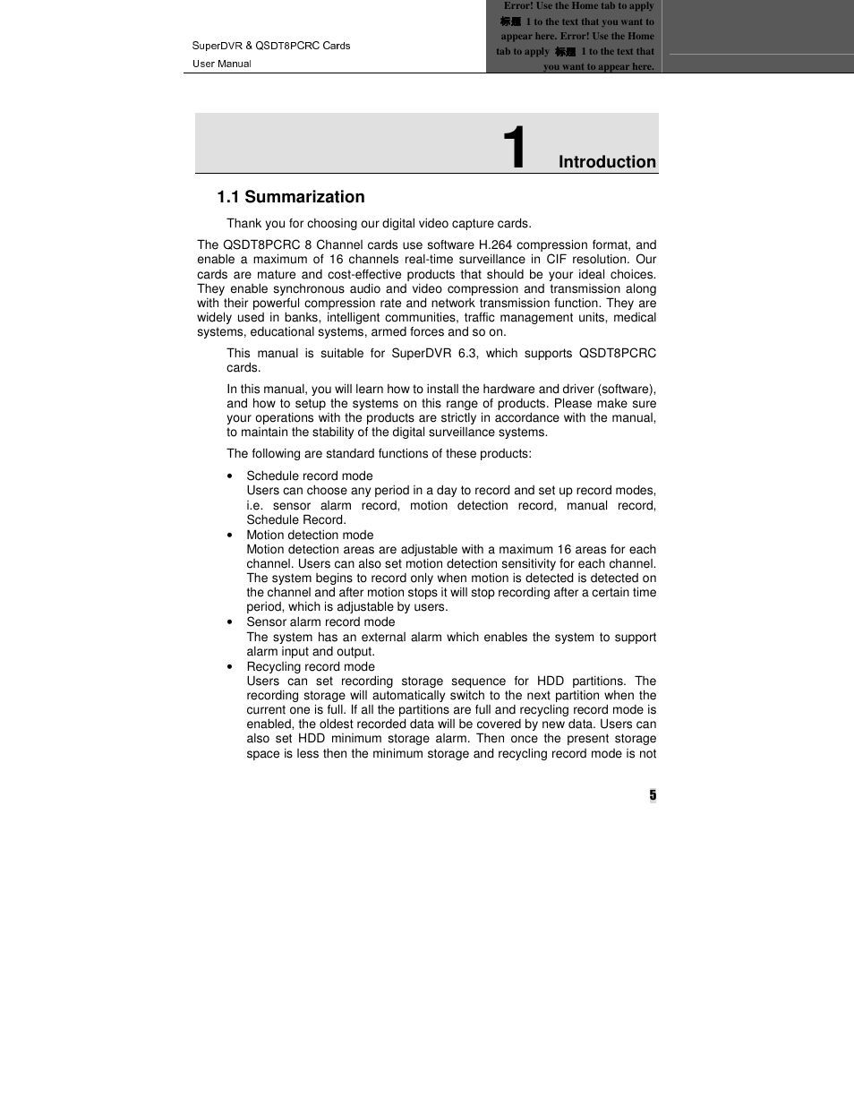 Introduction 1.1 summarization | Q-See QSDT8PCRC User Manual | Page 5 / 104