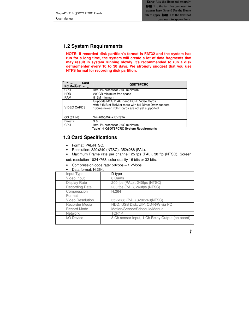 2 system requirements, 3 card specifications | Q-See QSDT8PCRC User Manual | Page 7 / 104