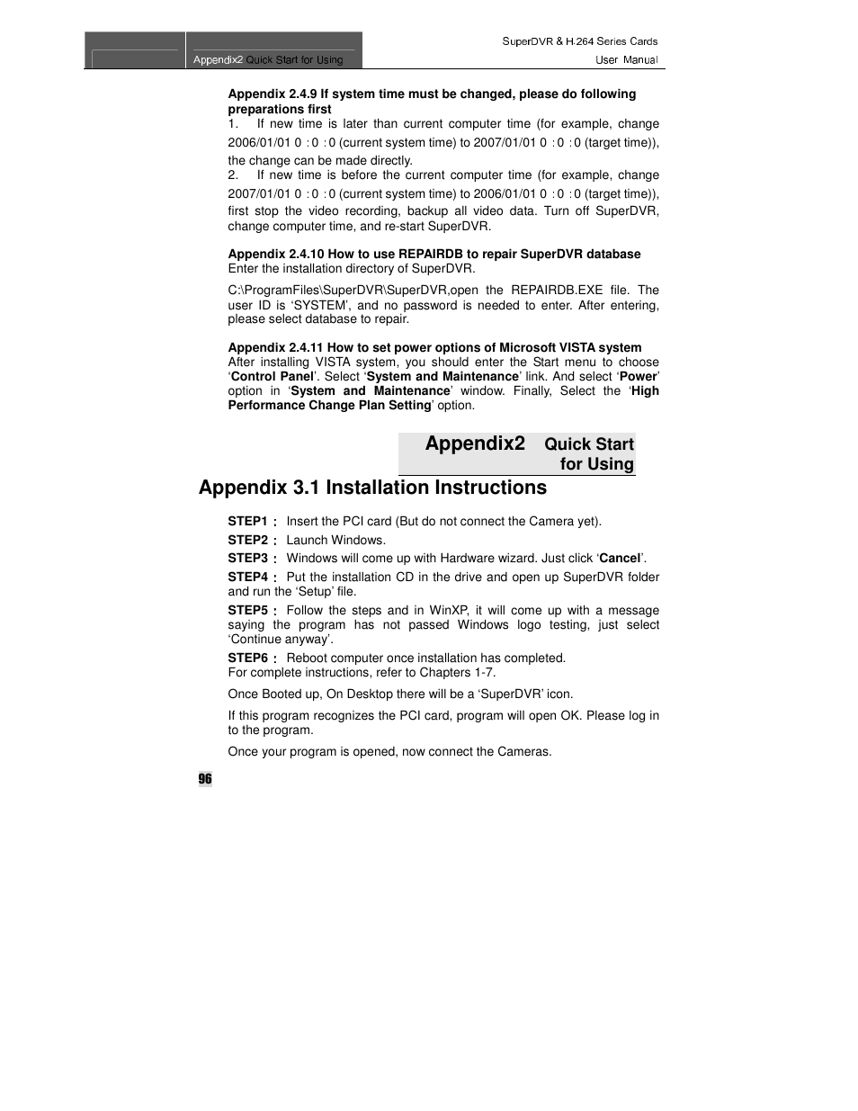 Appendix2, Appendix 3.1 installation instructions, Quick start for using | Q-See QSDT8PCRC User Manual | Page 96 / 104