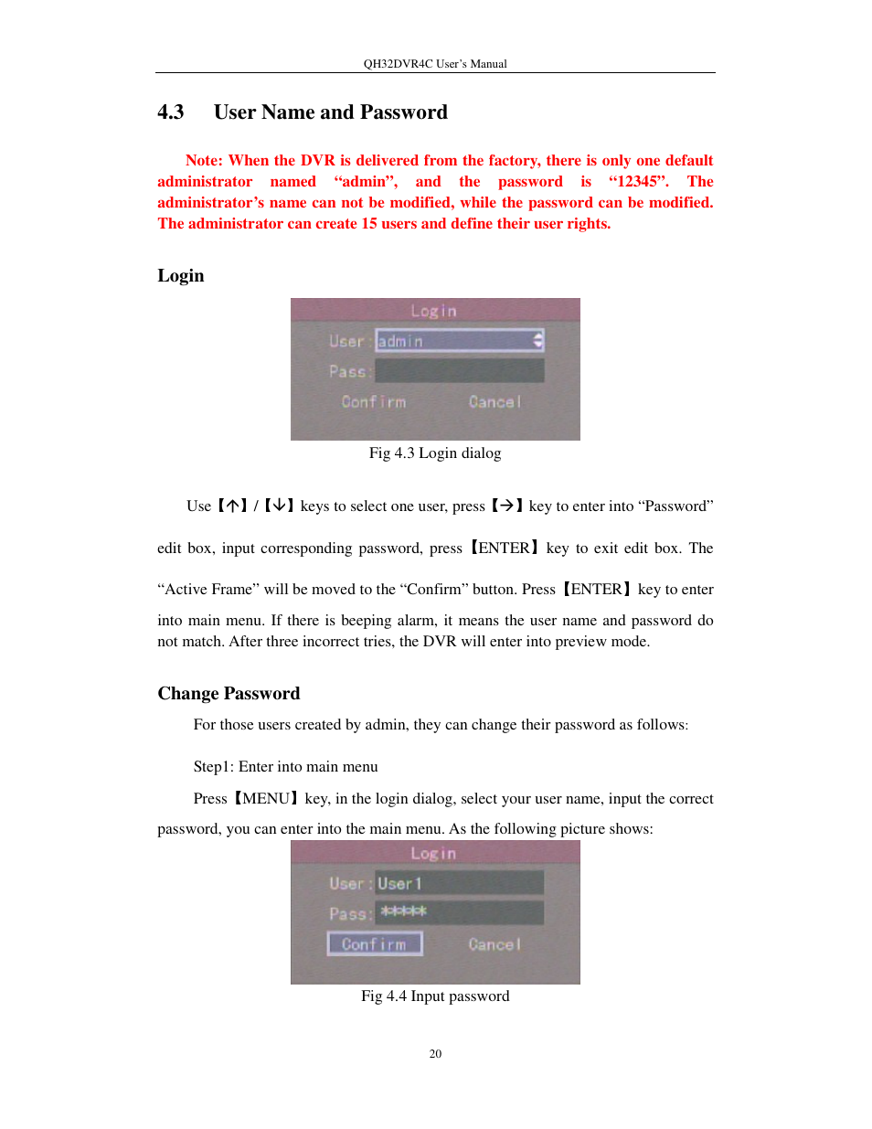 3 user name and password | Q-See QSC26404 QH32DVR4C User Manual | Page 20 / 90