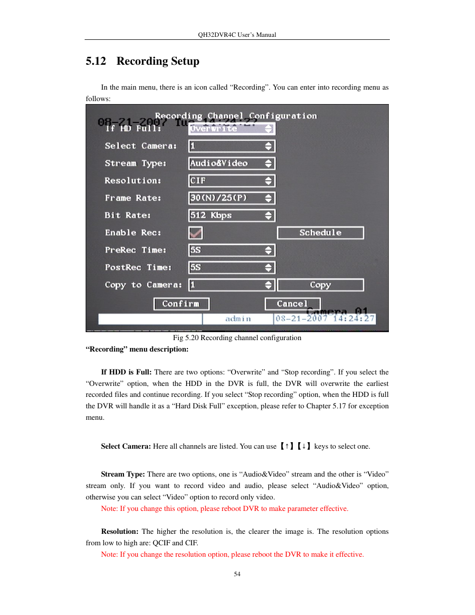 12 recording setup | Q-See QSC26404 QH32DVR4C User Manual | Page 54 / 90