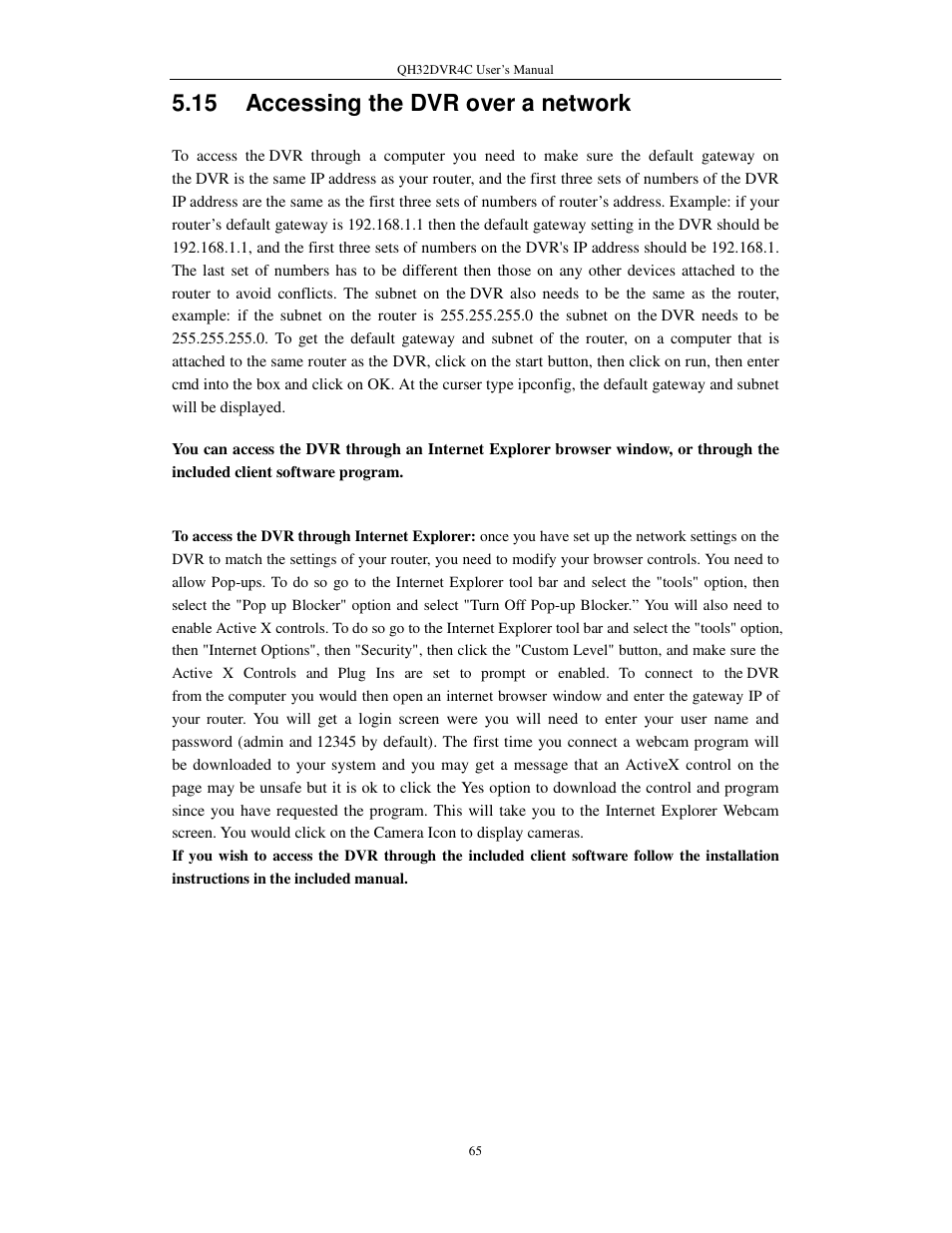 15 accessing the dvr over a network | Q-See QSC26404 QH32DVR4C User Manual | Page 65 / 90