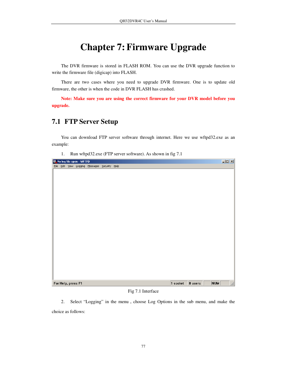 Chapter 7: firmware upgrade, 1 ftp server setup | Q-See QSC26404 QH32DVR4C User Manual | Page 77 / 90