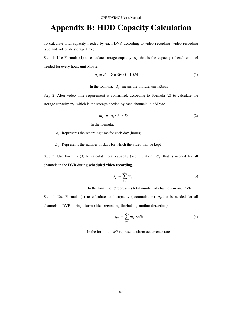 Appendix b: hdd capacity calculation | Q-See QSC26404 QH32DVR4C User Manual | Page 82 / 90