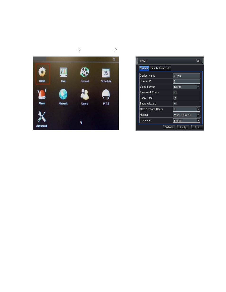 1 basic configuration, 1 setup, Show time: display time in live view | Language: setup the menu language | Q-See QT528 User Manual | Page 17 / 98