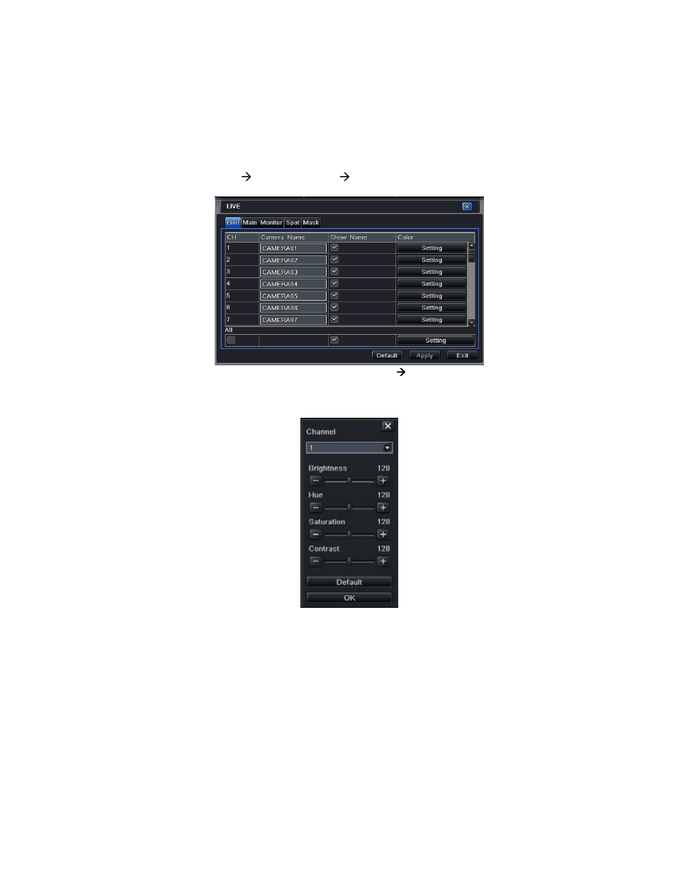 2 live configuration, 1 live | Q-See QT528 User Manual | Page 19 / 98