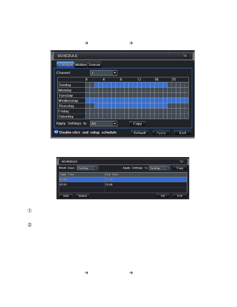 1 schedule, 2 motion | Q-See QT528 User Manual | Page 26 / 98