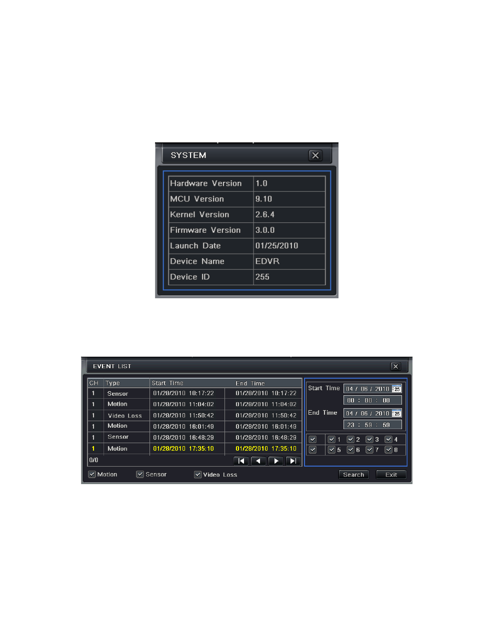 Dvr management, 1 checking system information, 1 system information | 2 event information, System information, Event information | Q-See QT528 User Manual | Page 47 / 98
