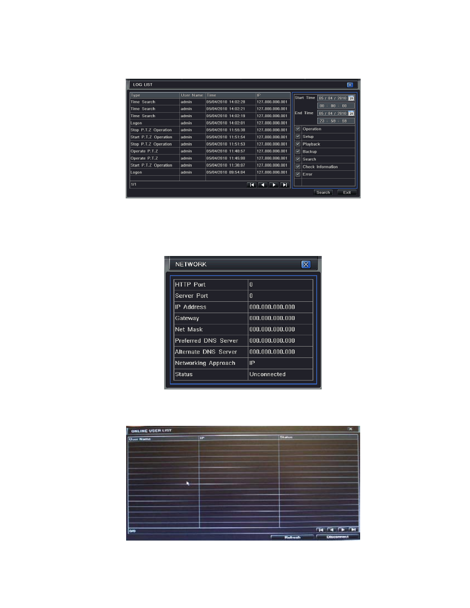 1 log information, 2 network information, 1 online information | Log information, Network information, Online information | Q-See QT528 User Manual | Page 48 / 98