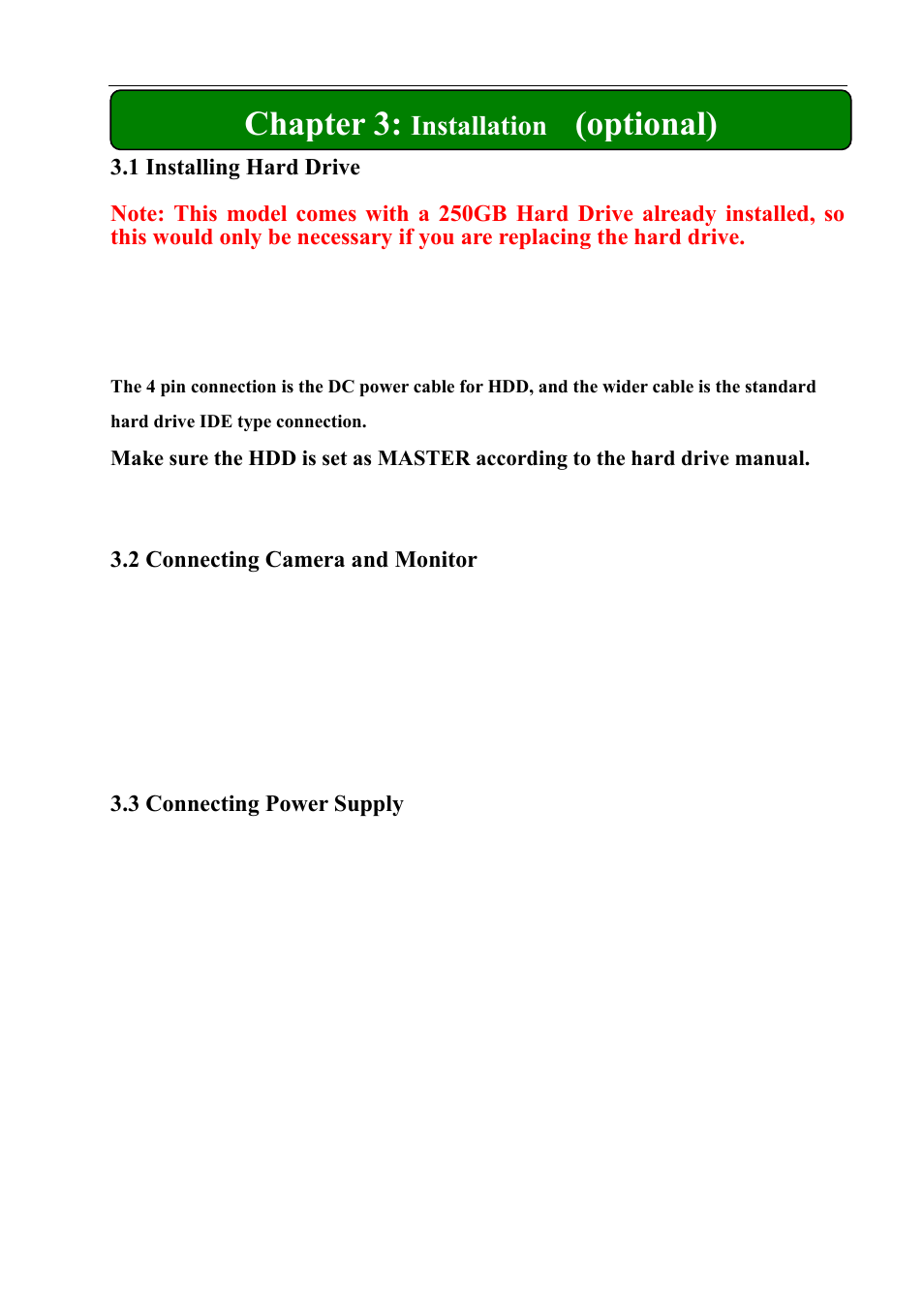 Chapter 3, Optional), Installation | Q-See QSD004C4-250 User Manual | Page 6 / 23