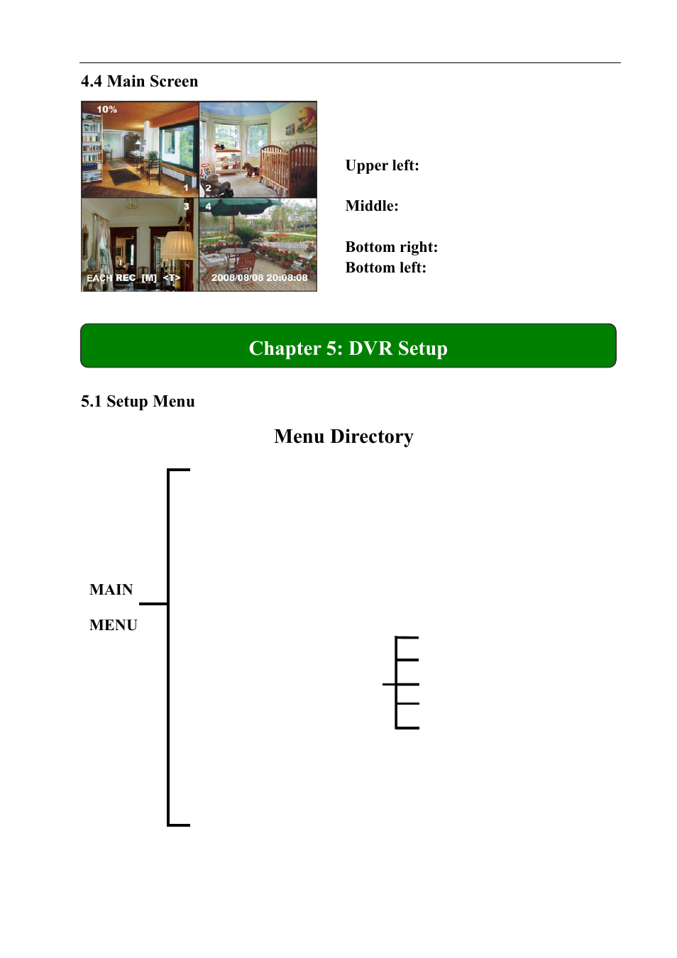 Menu directory, Chapter 5: dvr setup | Q-See QSD004C4-250 User Manual | Page 8 / 23