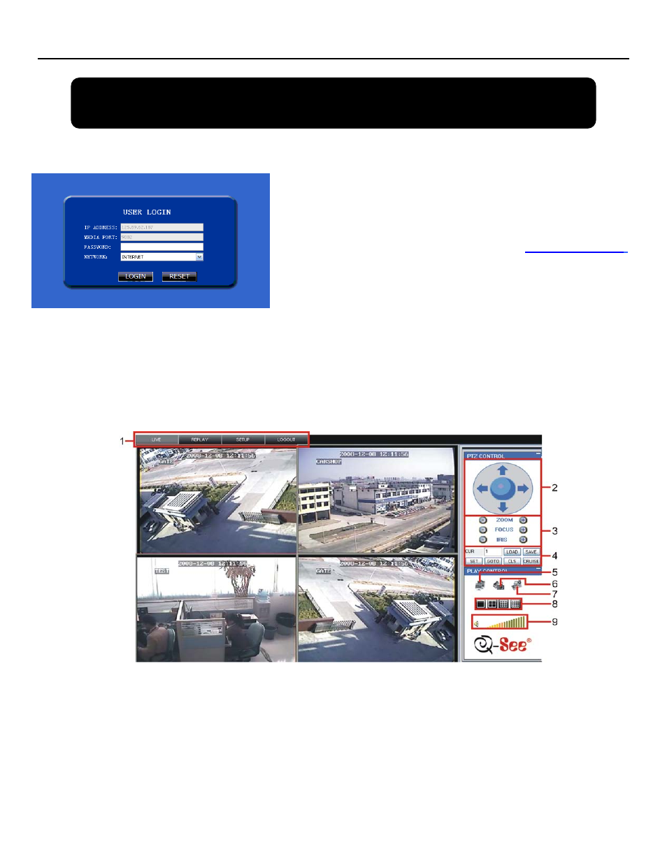 Chapter 6: net-viewer program, Enable plug-ins and log-in to net-viewer, Main interface of net-viewer | Qr404 user manual | Q-See QR404 User Manual | Page 35 / 46