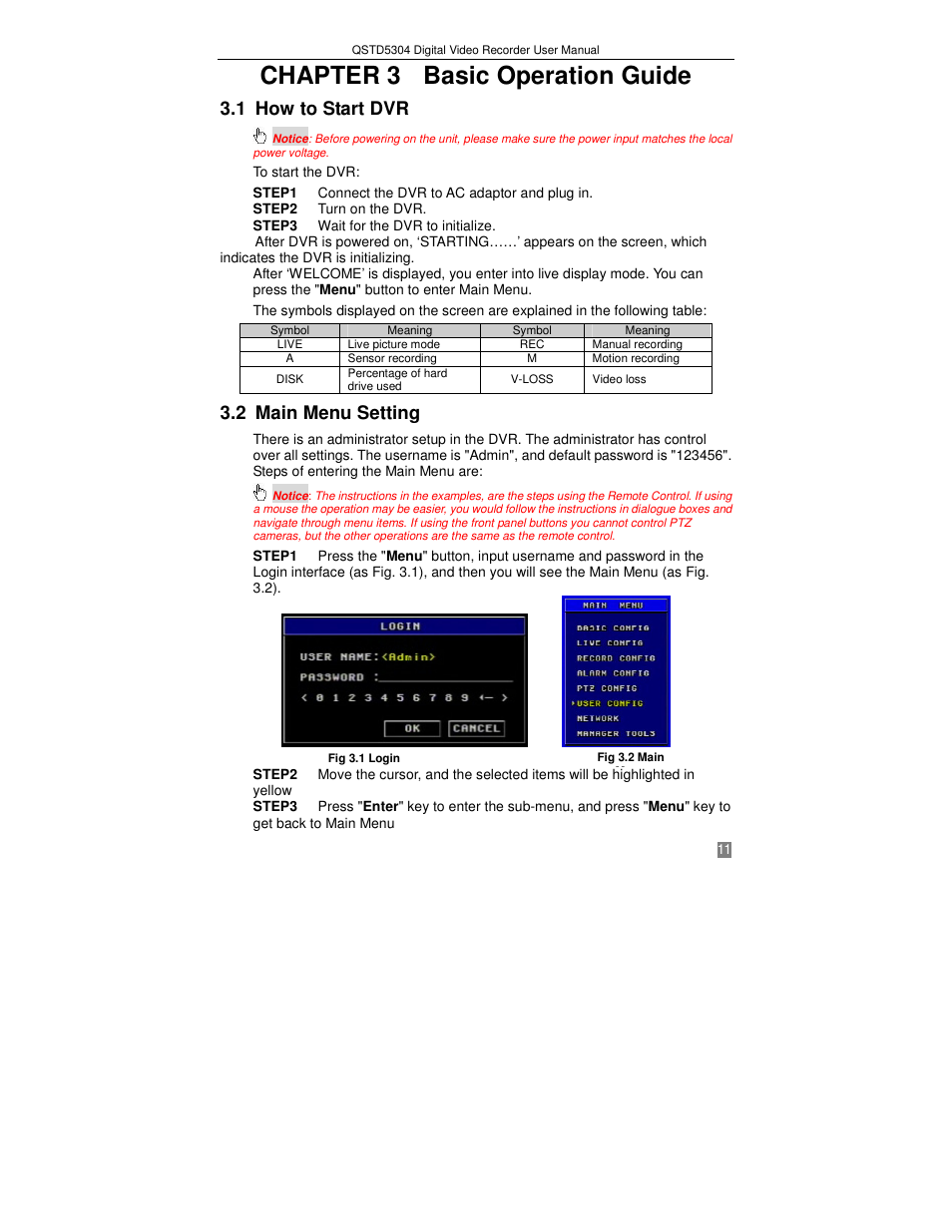 Chapter 3 basic operation guide, 1 how to start dvr, 2 main menu setting | Q-See QSTD5304 User Manual | Page 11 / 61