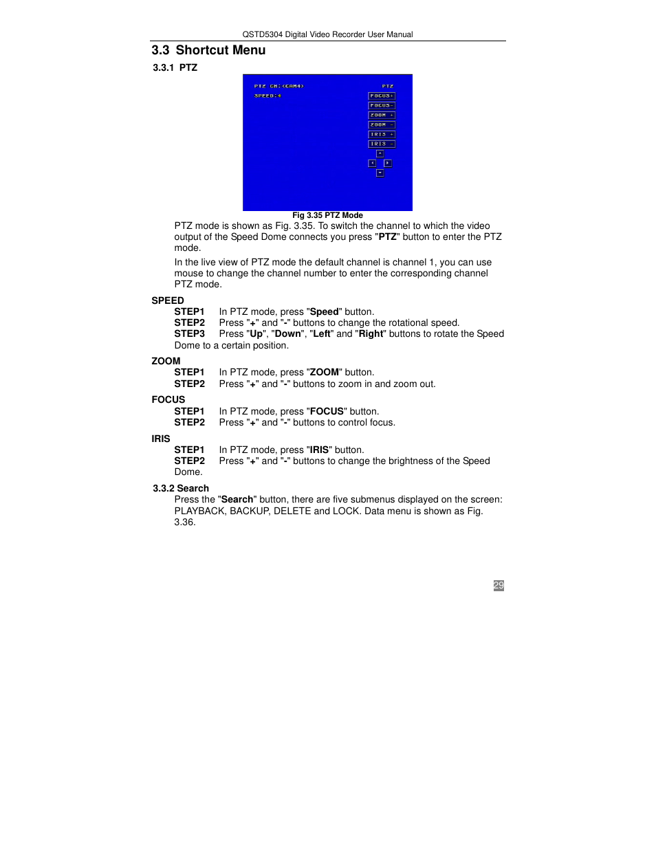 3 shortcut menu | Q-See QSTD5304 User Manual | Page 29 / 61