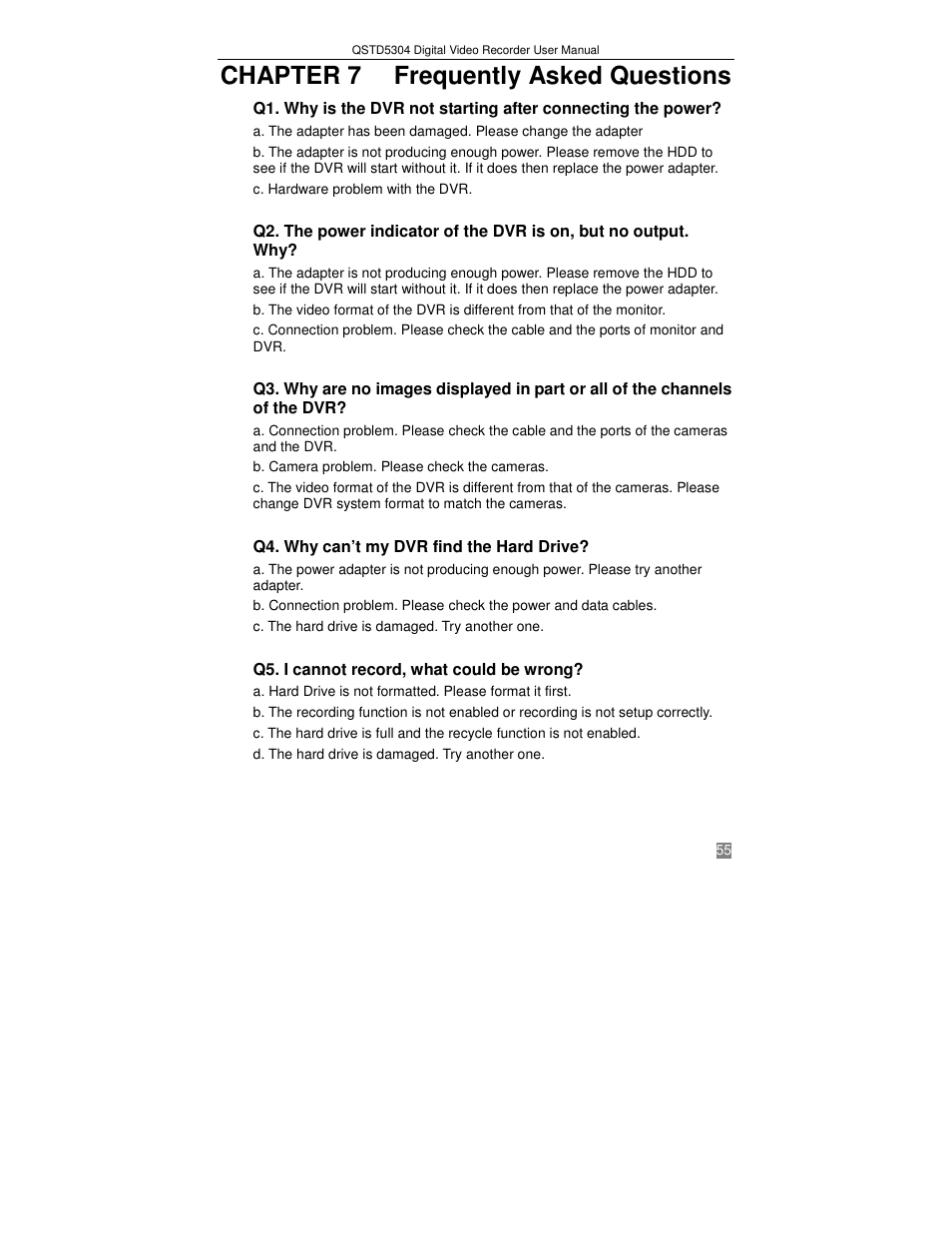 Chapter 7 frequently asked questions | Q-See QSTD5304 User Manual | Page 55 / 61