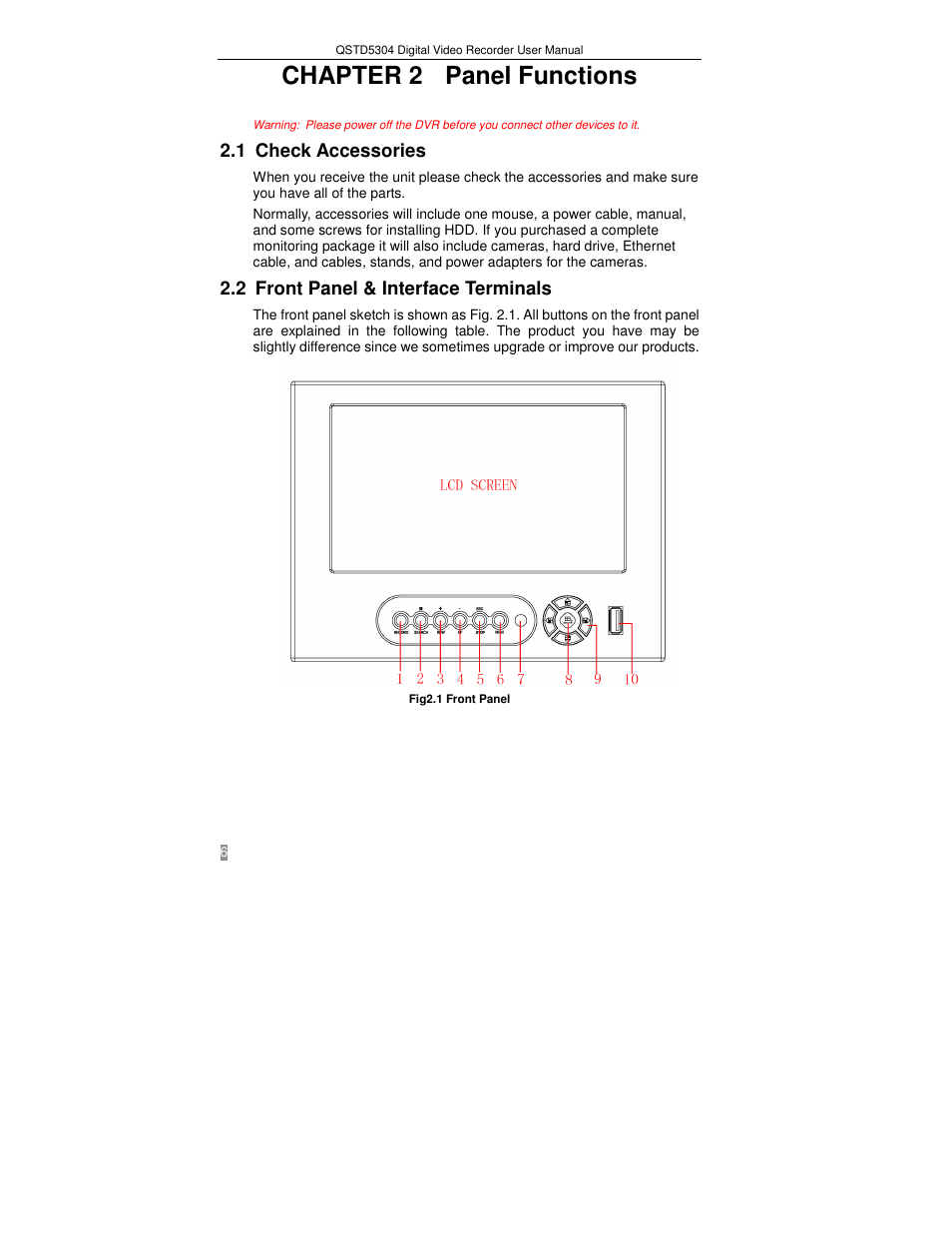 Chapter 2 panel functions | Q-See QSTD5304 User Manual | Page 6 / 61