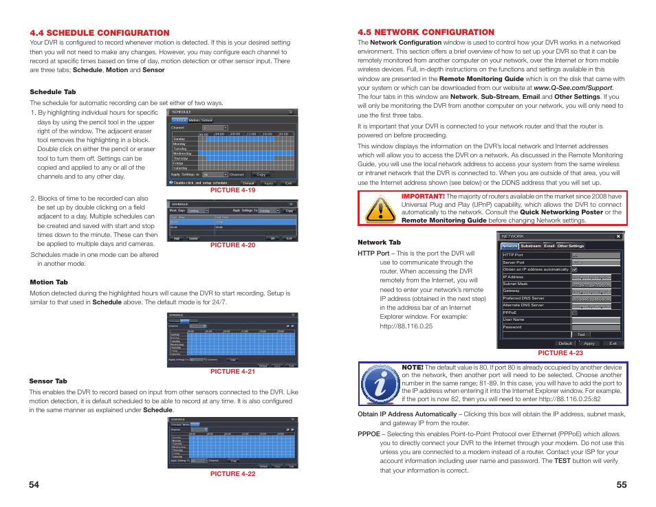 5 network configuration, 4 schedule configuration | Q-See QSEE H264 User Manual | Page 28 / 49