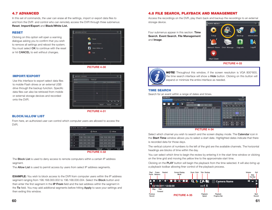 Time search, 7 advanced, 8 file search, playback and management | Q-See QSEE H264 User Manual | Page 31 / 49