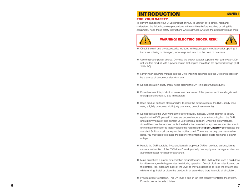 For your safety, Introduction, Chapter 1 | Q-See QSEE H264 User Manual | Page 4 / 49