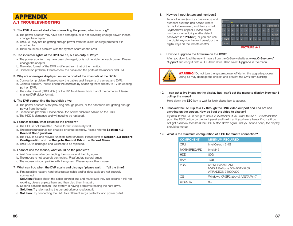 A.1 troubleshooting, Appendix | Q-See QSEE H264 User Manual | Page 44 / 49