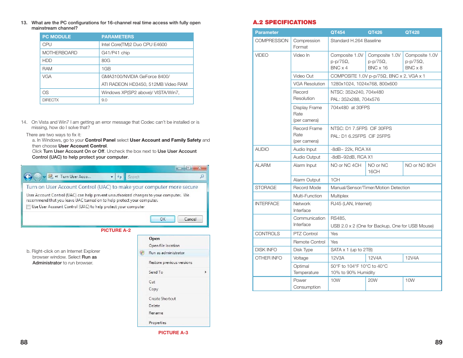 A.2 specifications | Q-See QSEE H264 User Manual | Page 45 / 49