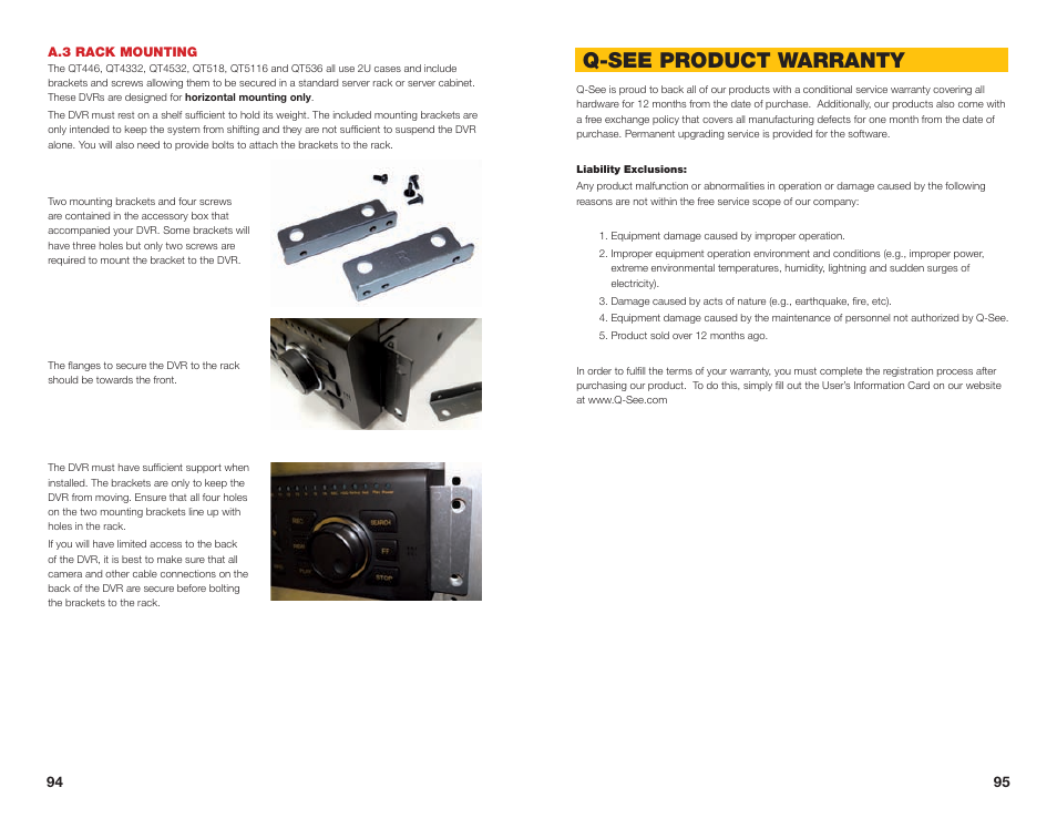 A.3 rack mounting, Q-see product warranty | Q-See QSEE H264 User Manual | Page 48 / 49